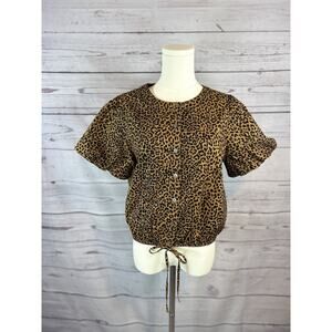 J.Crew Factory Leopard Print Puff Sleeve Tie Waist Top Women S Animal Print